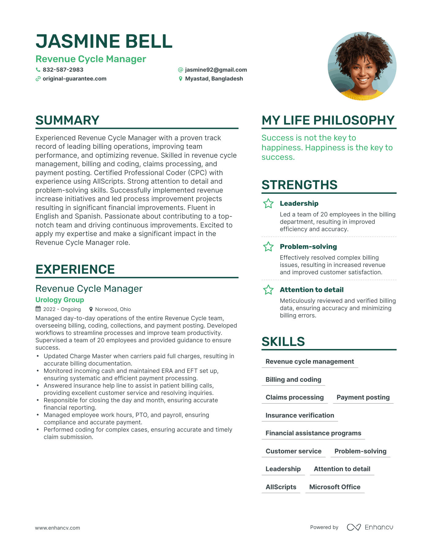 Modern Revenue Cycle Manager Resume Example