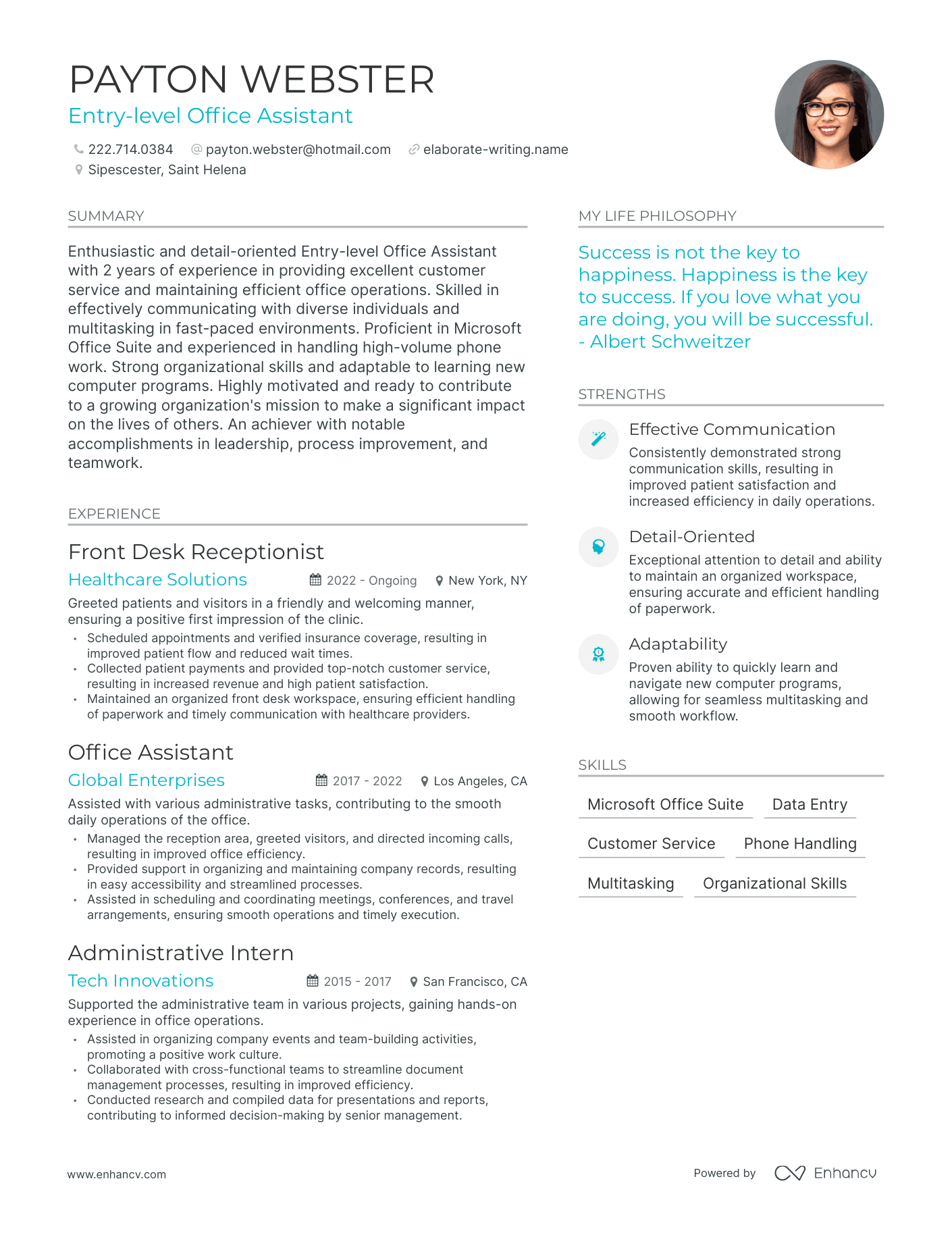 Modern Entry-level Office Assistant Resume Example