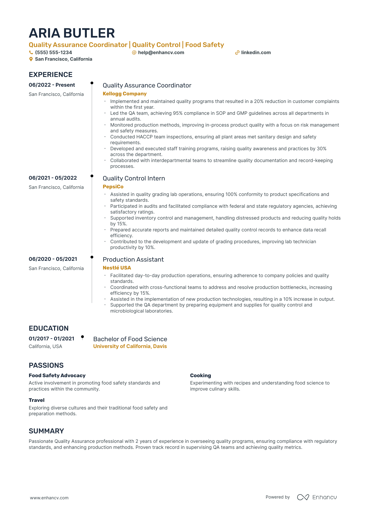 Inventory Quality Assurance Manager resume example