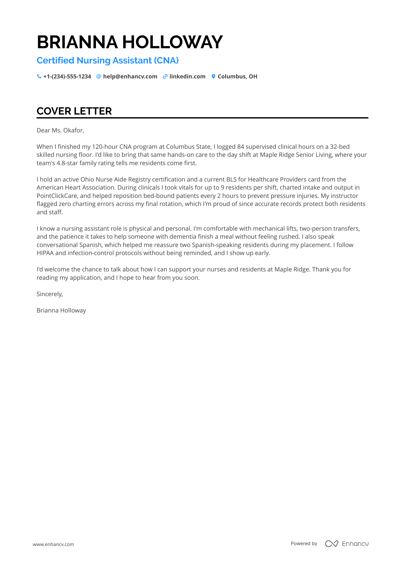 Nursing Assistant cover letter