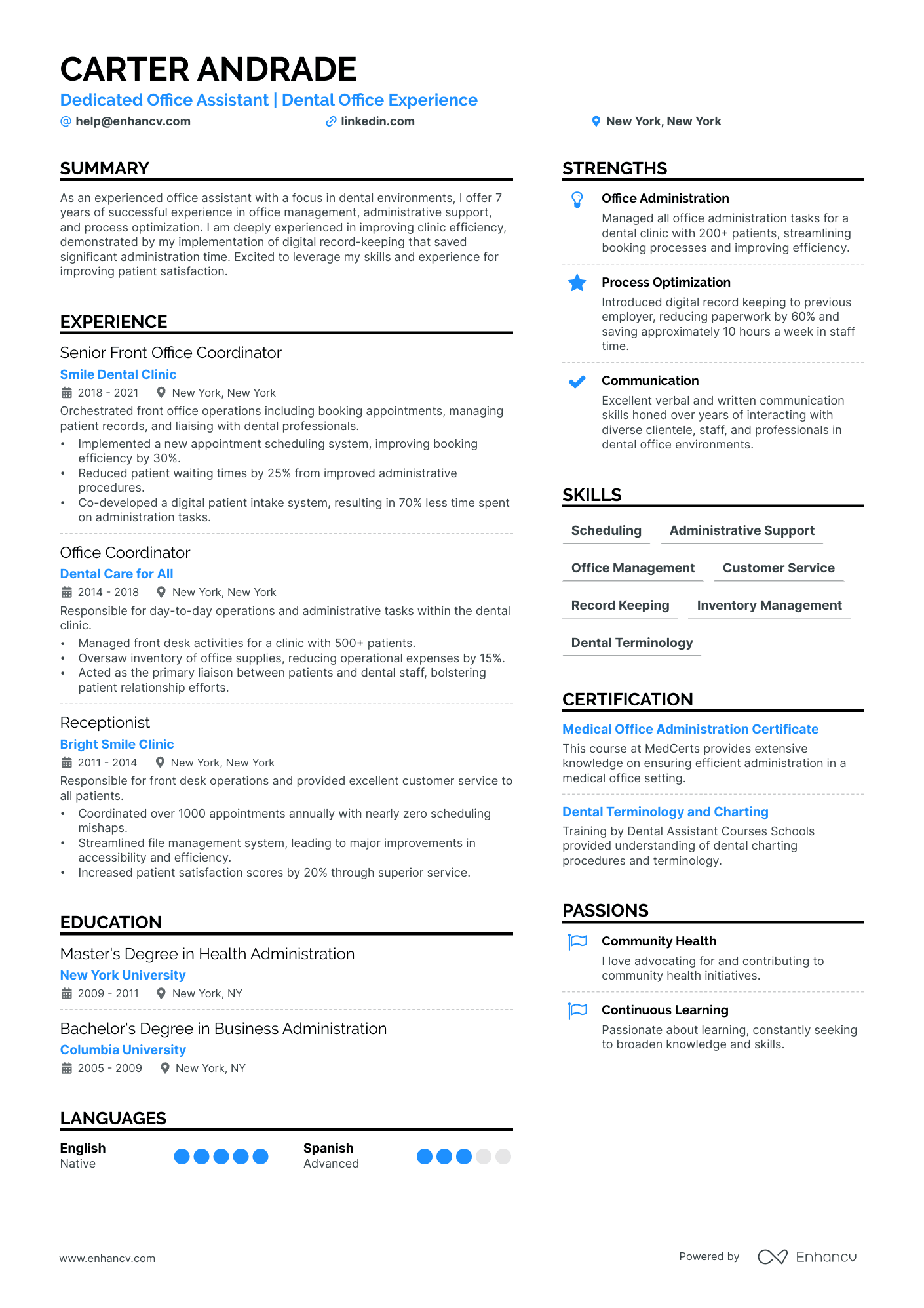 Front Office Assistant resume example