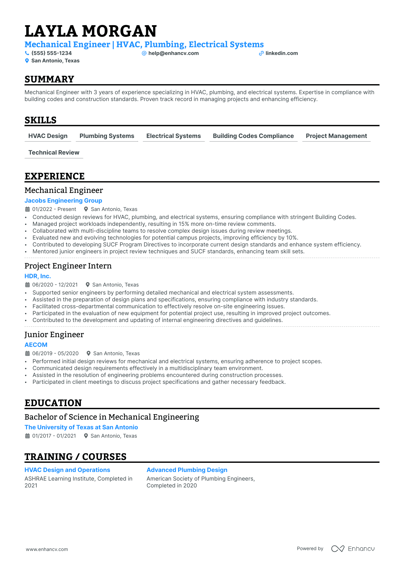 Mechanical HVAC Engineer resume example