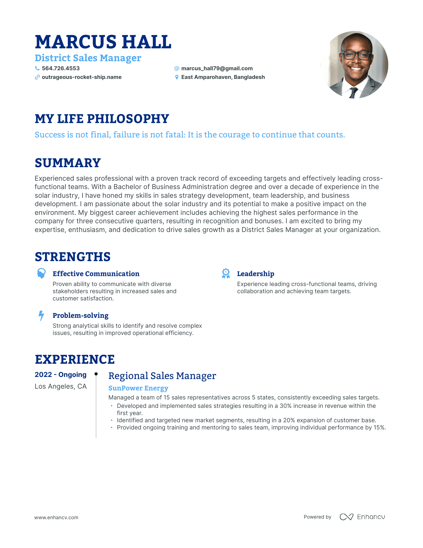 Creative District Sales Manager Resume Example