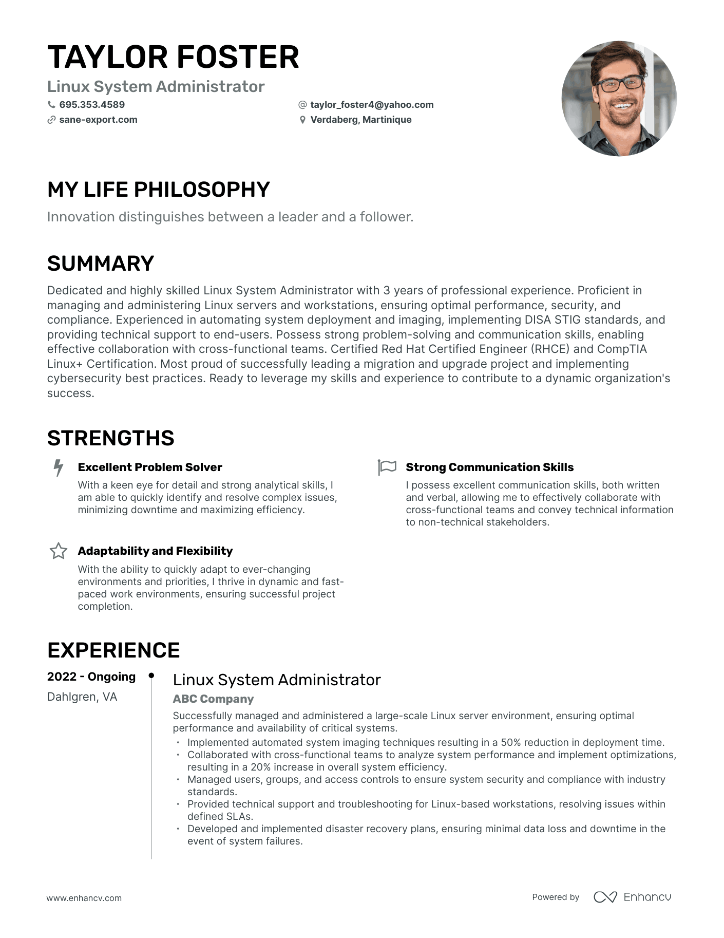 Creative Linux System Administrator Resume Example
