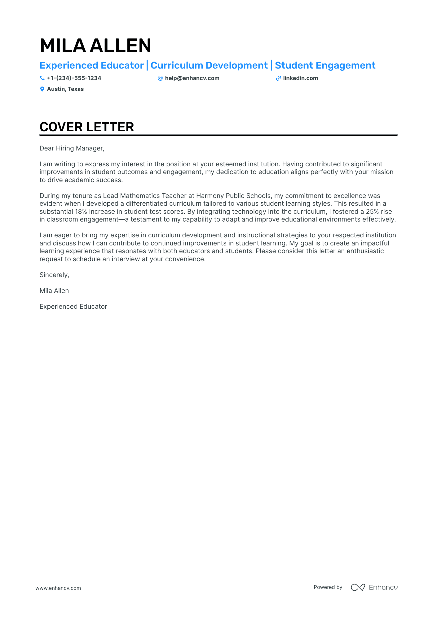 Pre K Teacher cover letter