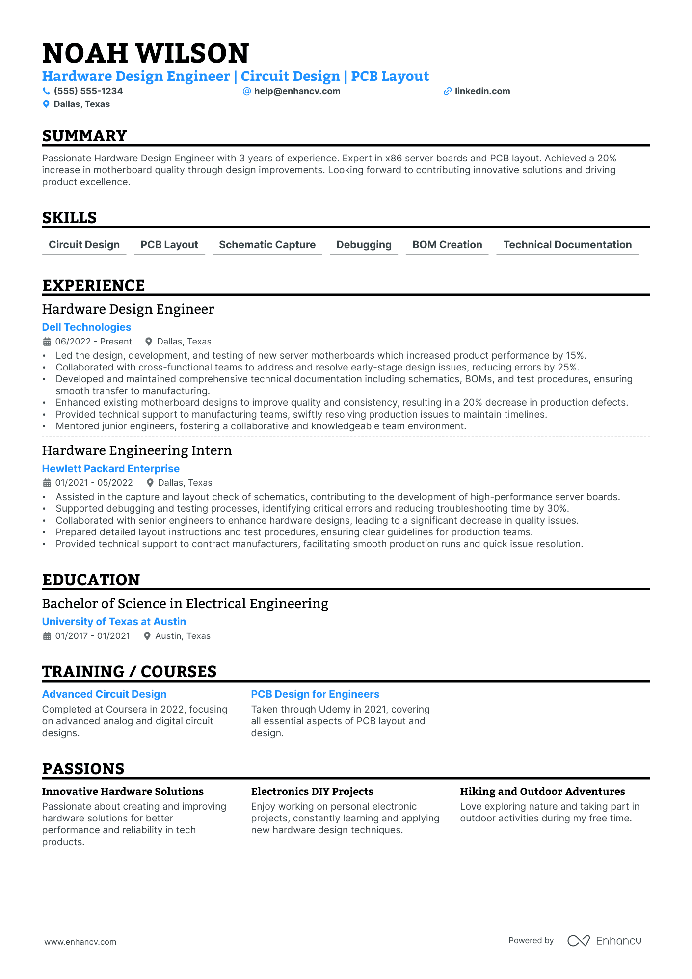 Computer Hardware Engineer resume example