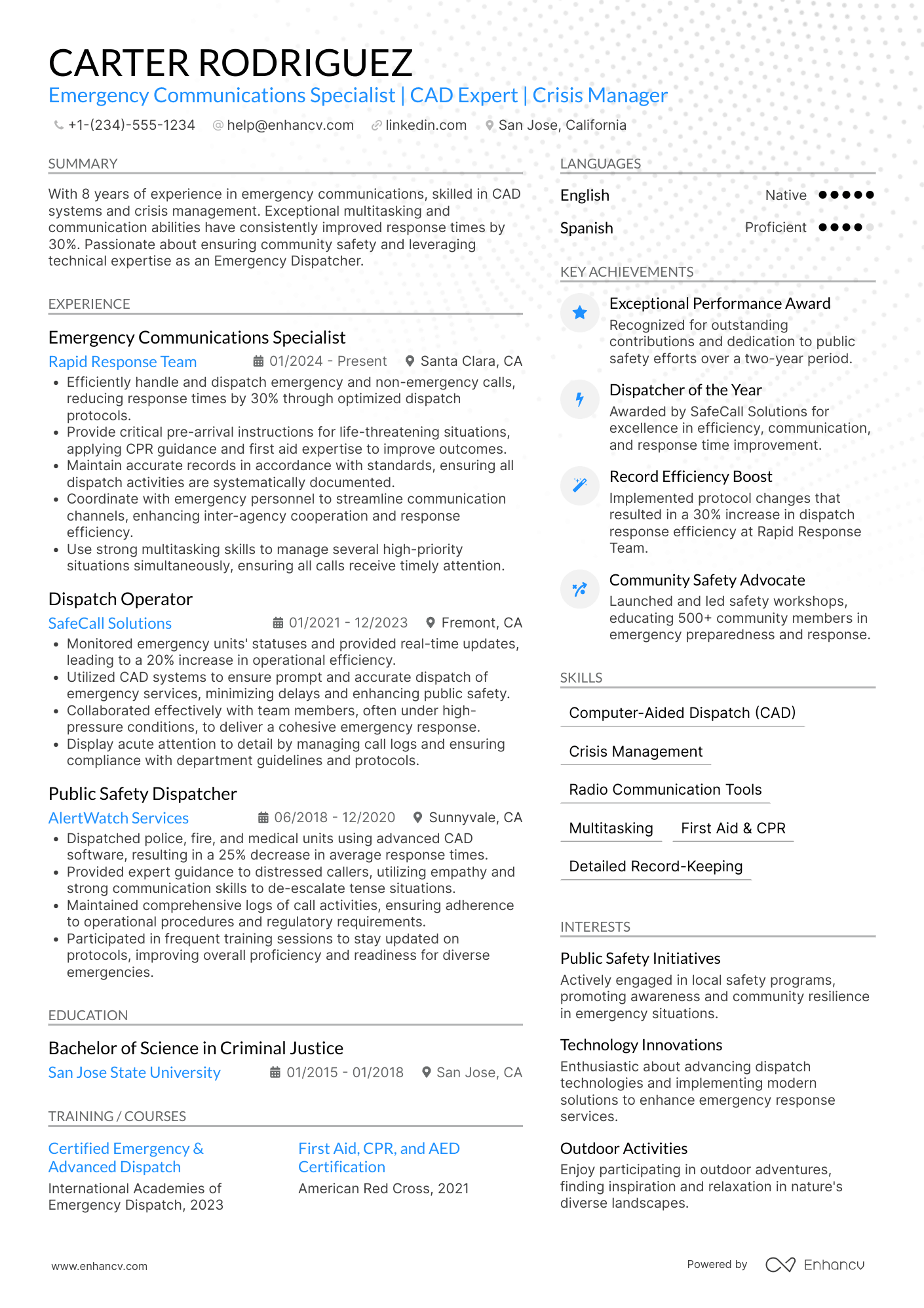 Emergency Dispatcher resume example