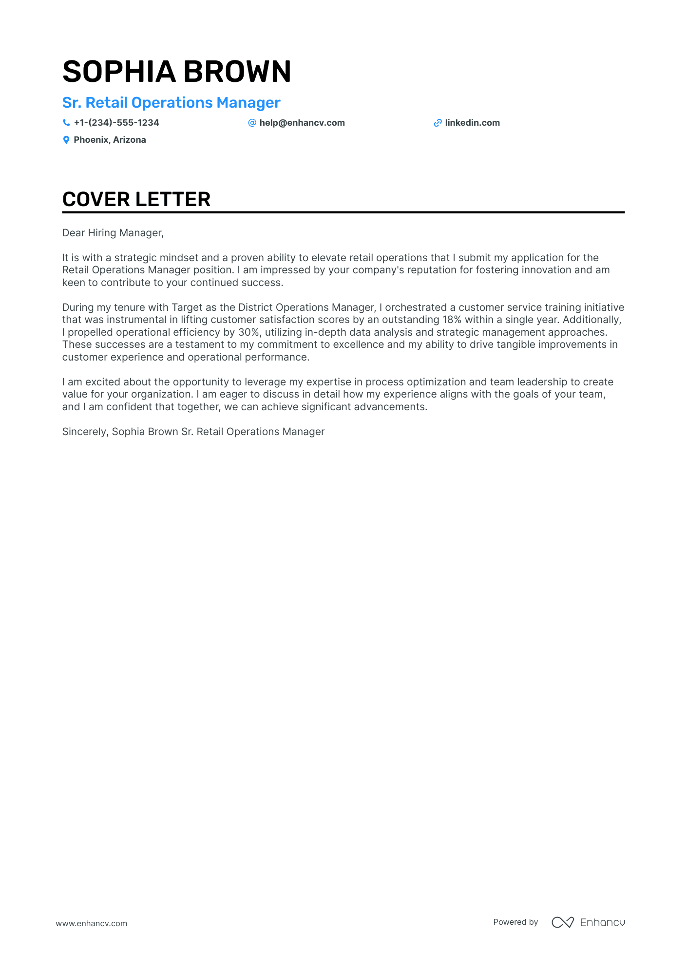 Retail Operations Manager cover letter