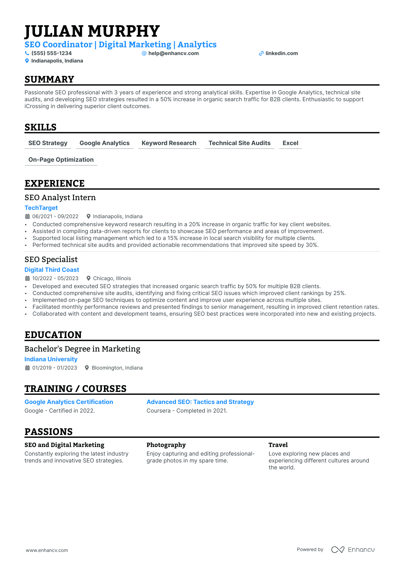 SEO Coordinator resume example