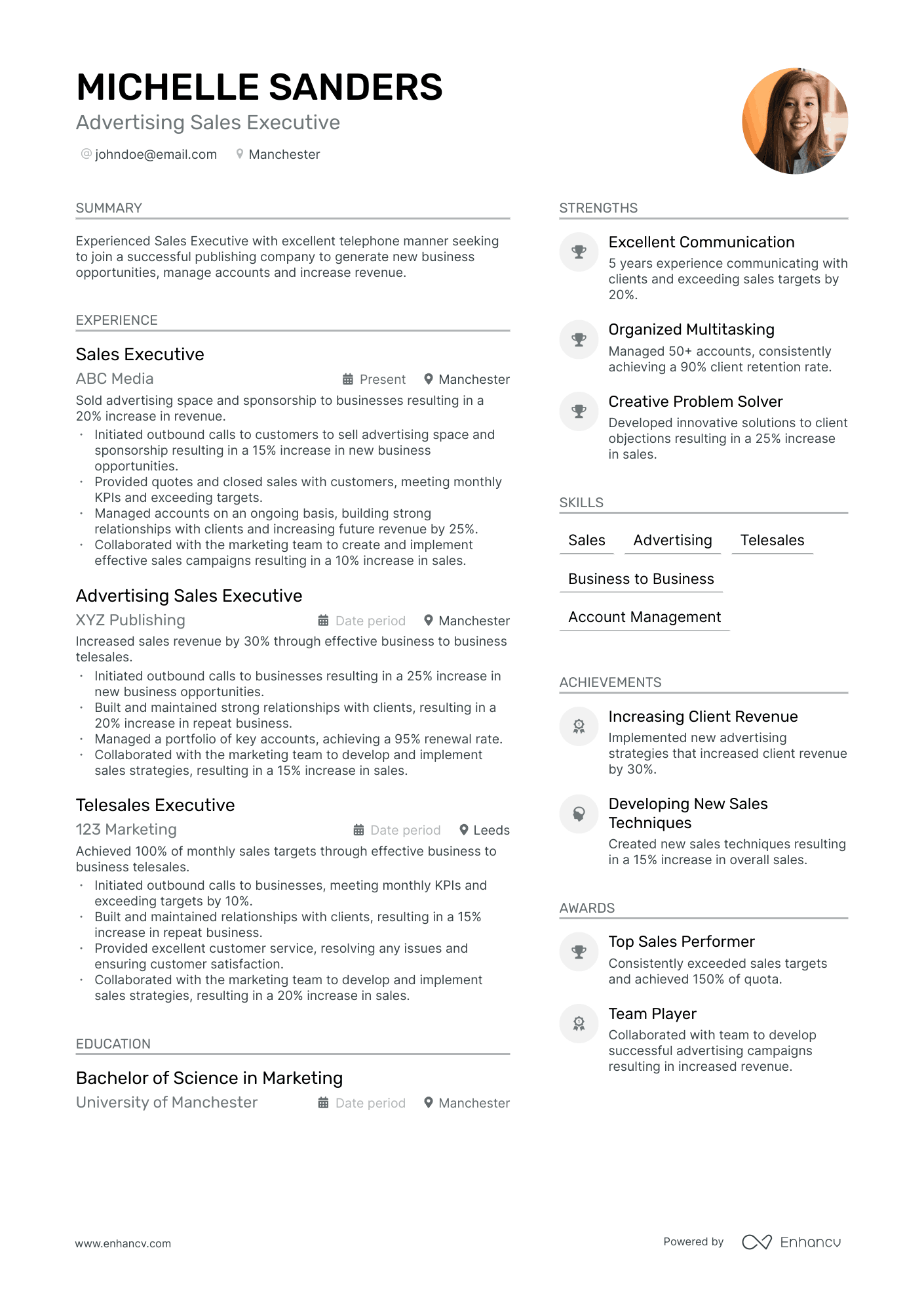 advertising sales executive resume example