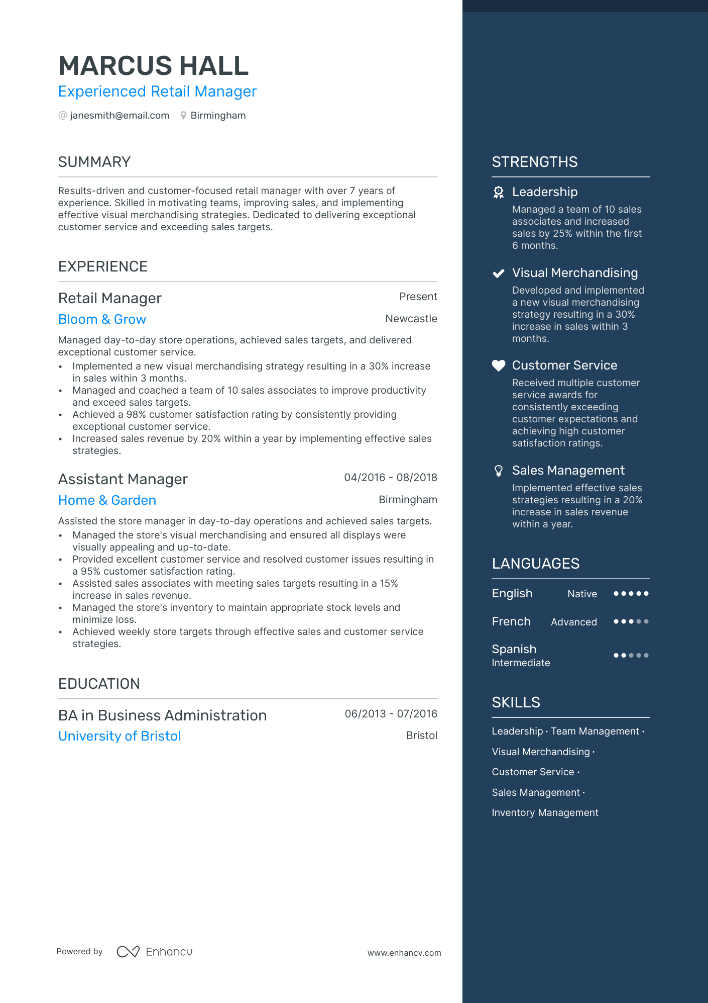 2 Retail Manager CV Examples for 2024