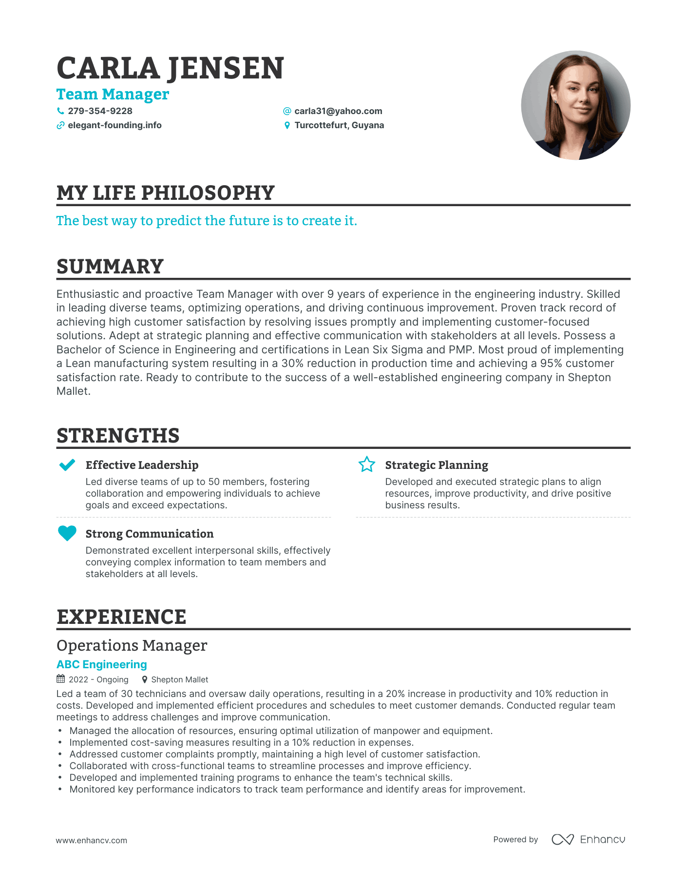 Creative Team Manager Resume Example