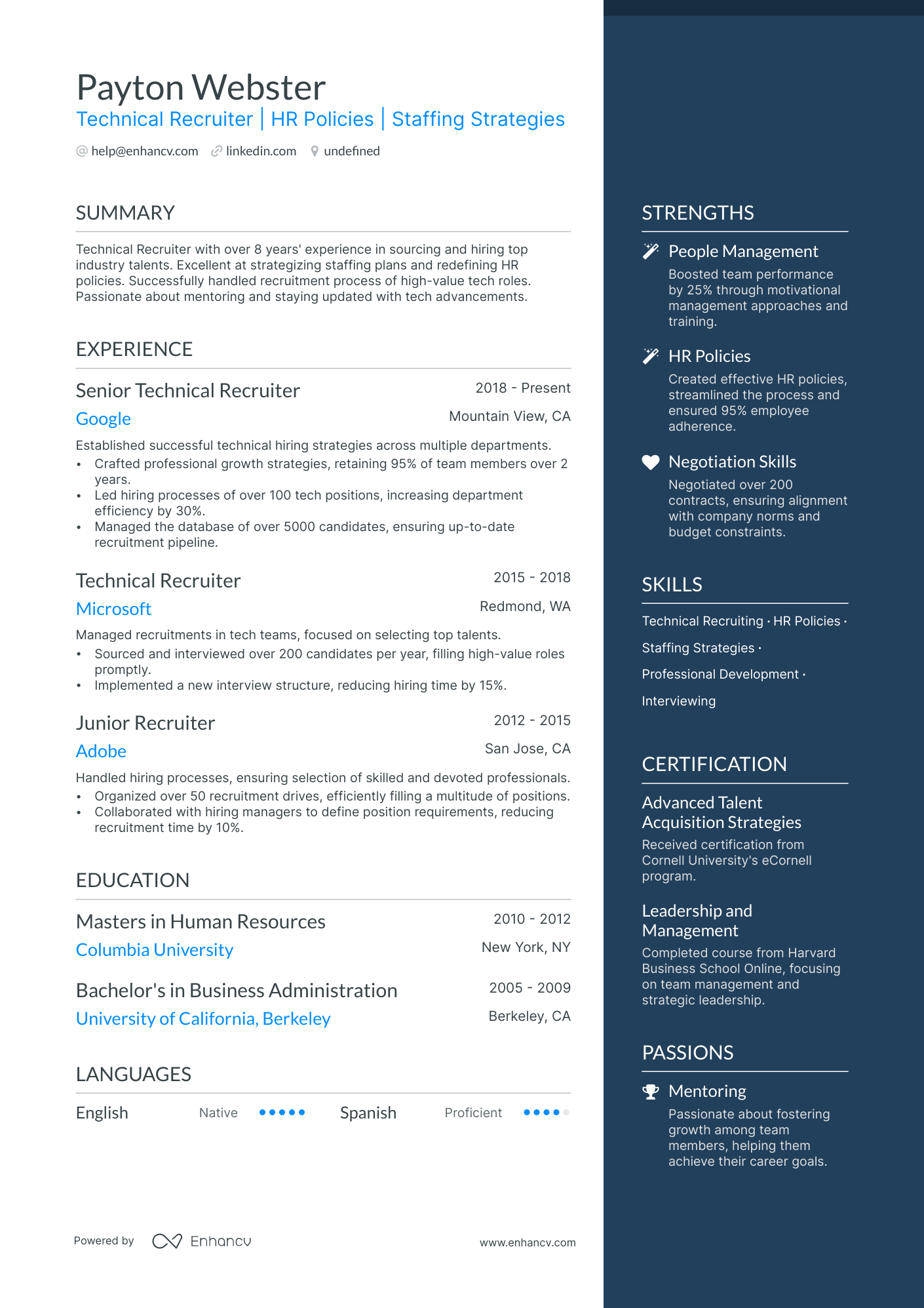 Technical Recruiter resume example