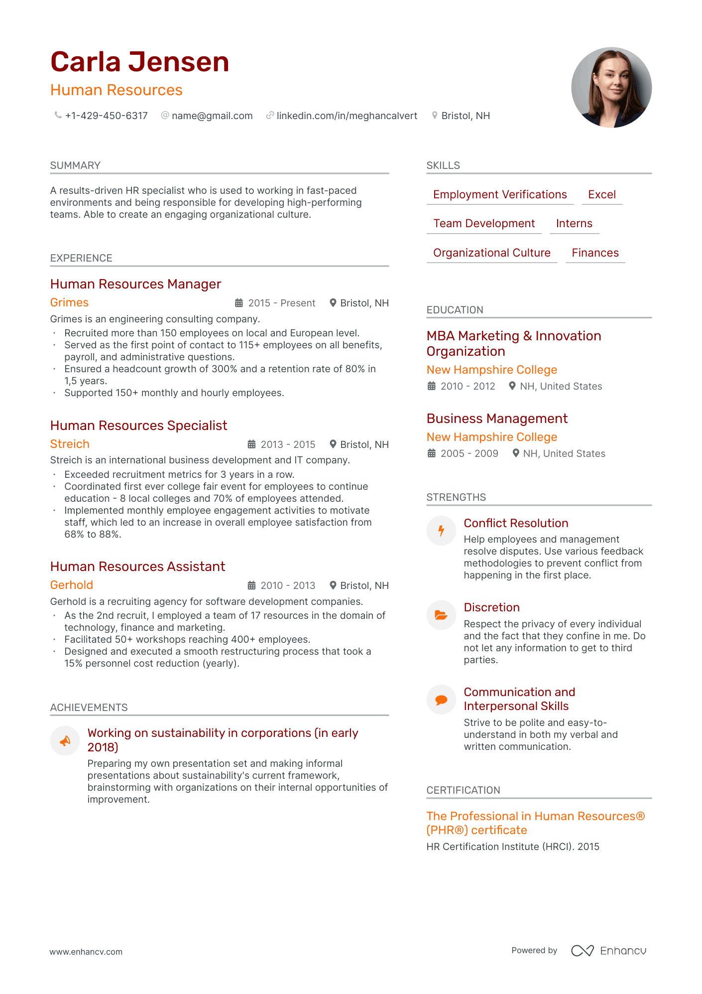 HR resume example