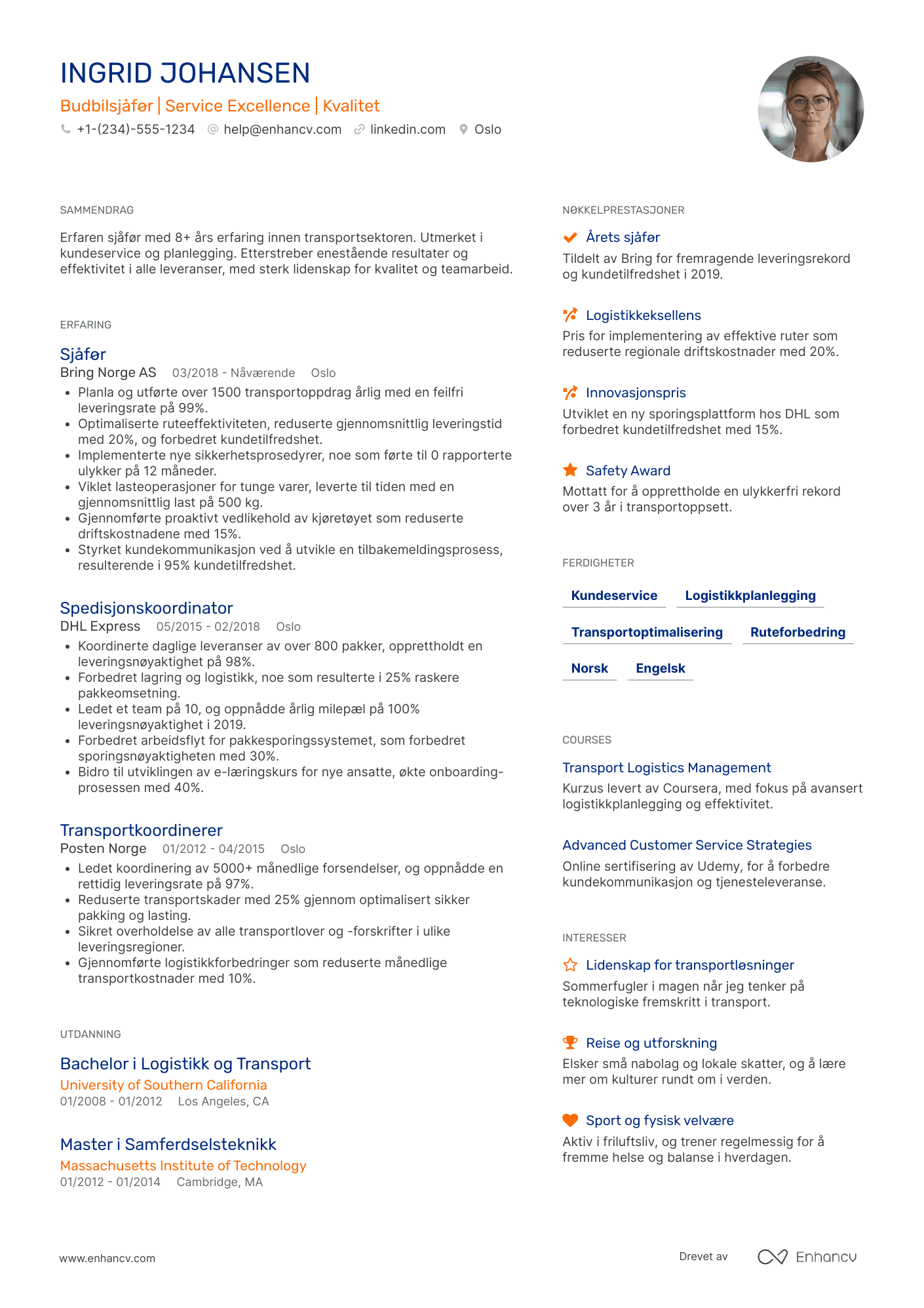 Budbilsjåfør CV
