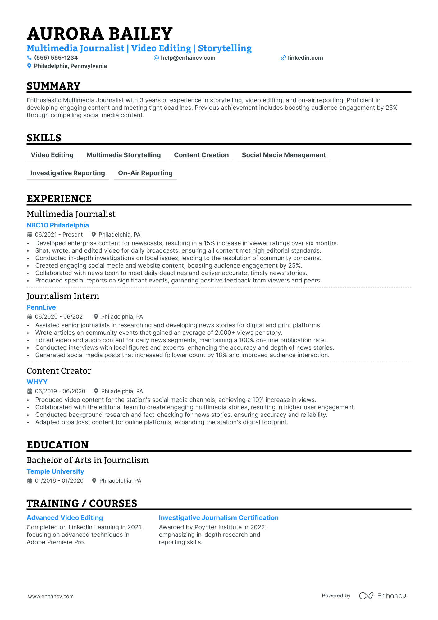 Journalist resume example