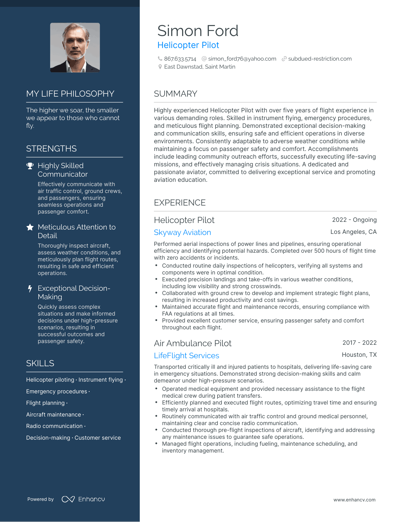 Creative Helicopter Pilot Resume Example