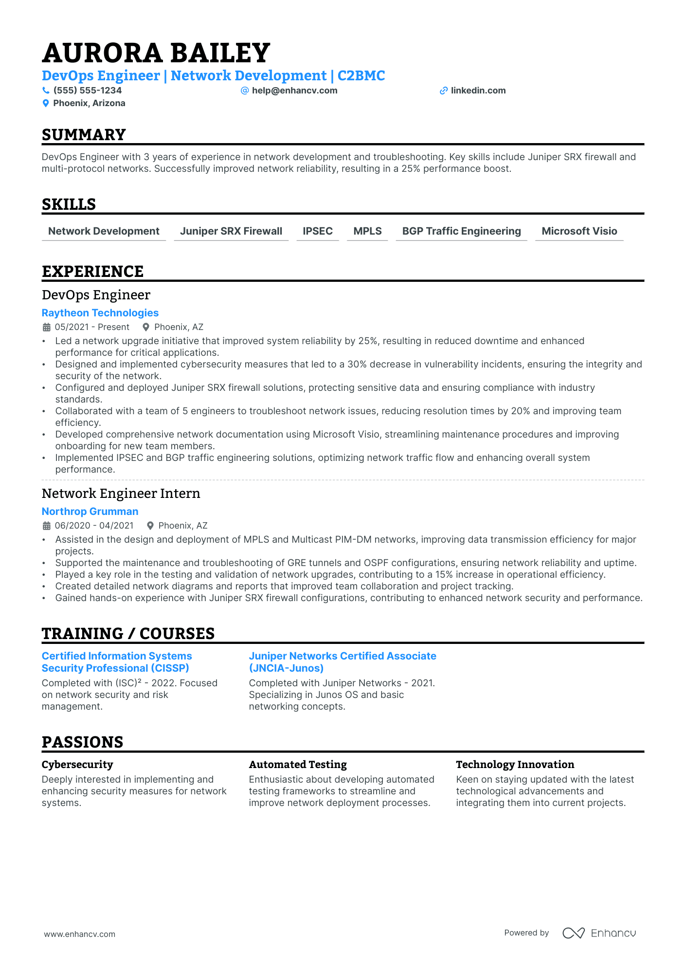 DevOps Network Engineer resume example