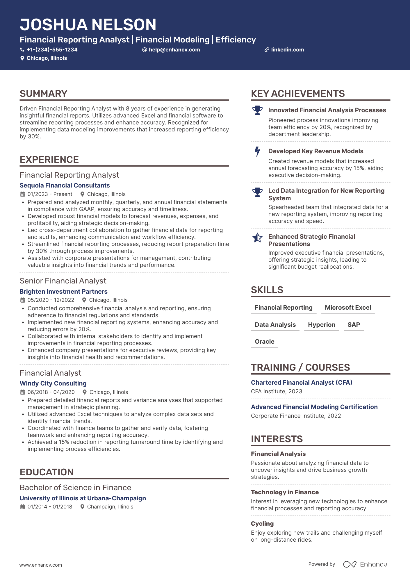 Financial Reporting Analyst resume example