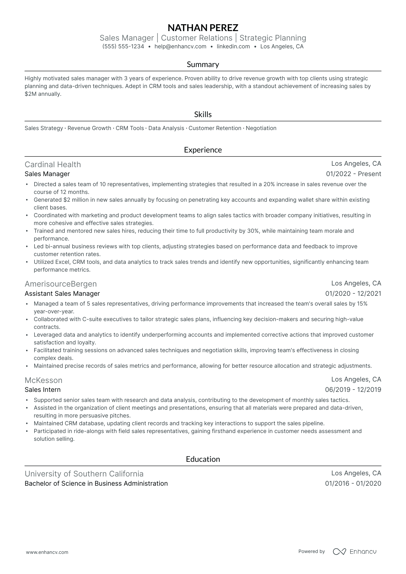 Area Sales Manager resume example