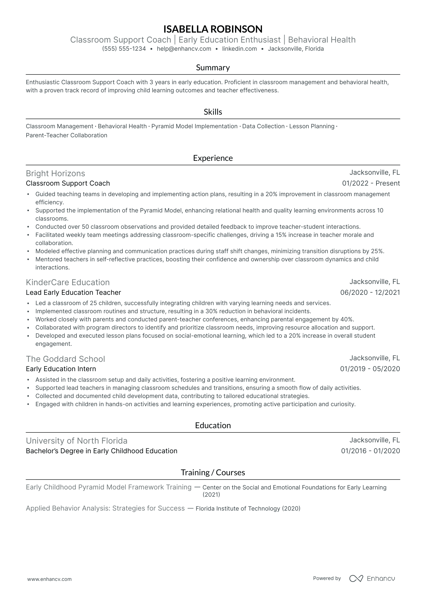 Early Childhood Education Curriculum Developer resume example