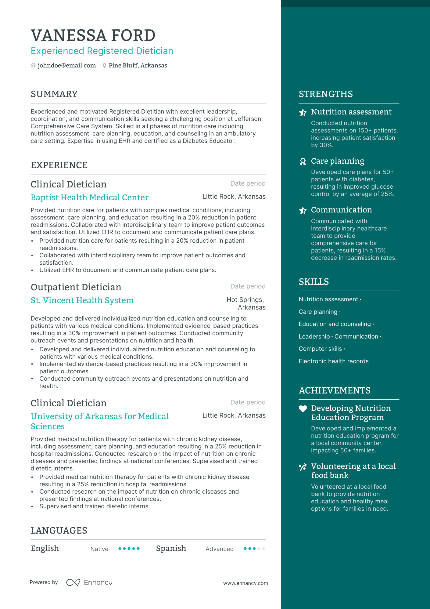 dietician resume example