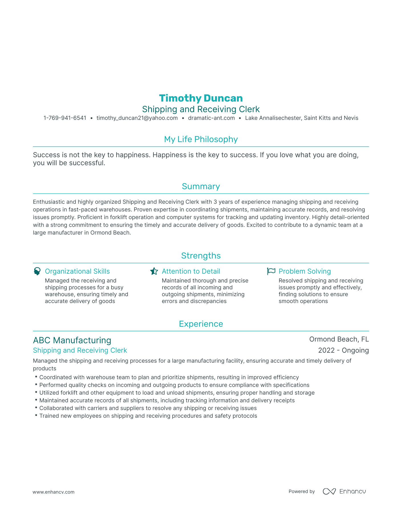 Modern Shipping and Receiving Clerk Resume Example