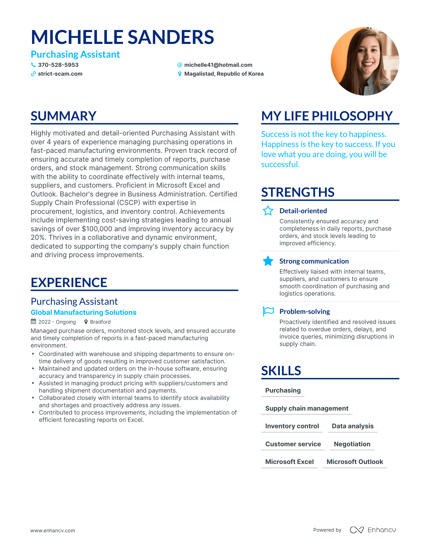 Modern Purchasing Assistant Resume Example