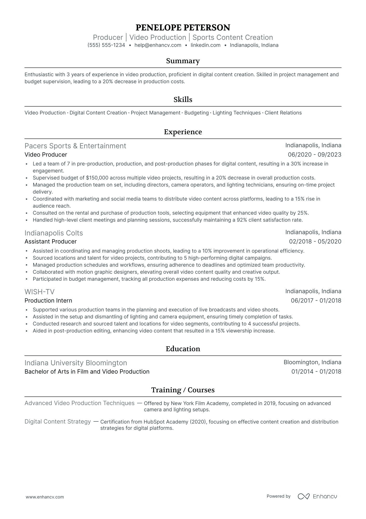 Senior Filmmaker resume example