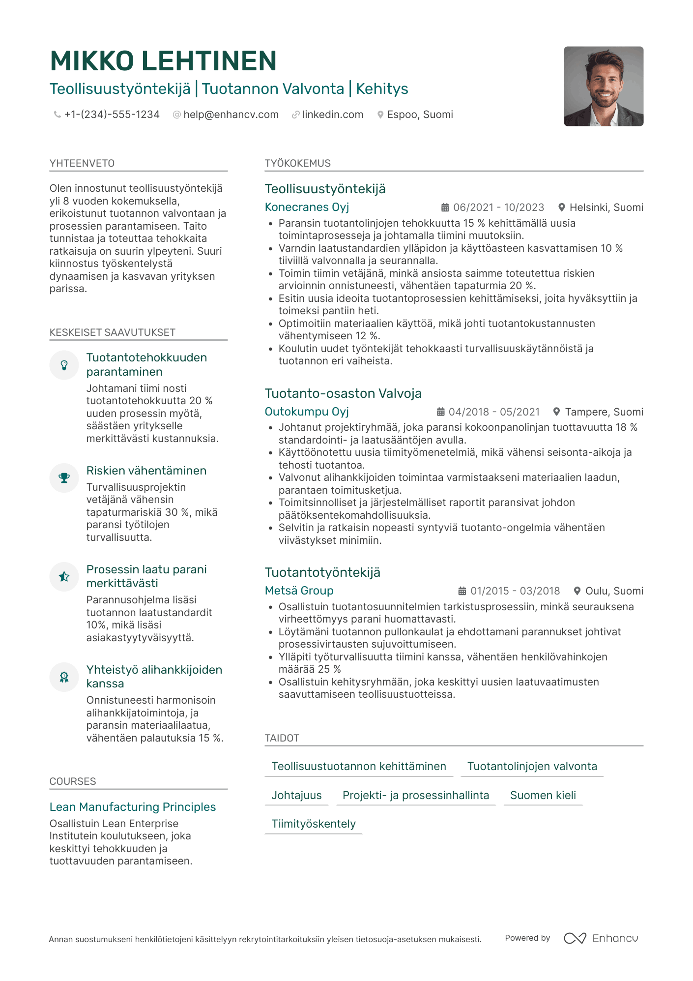 Teollisuustyöntekijä CV