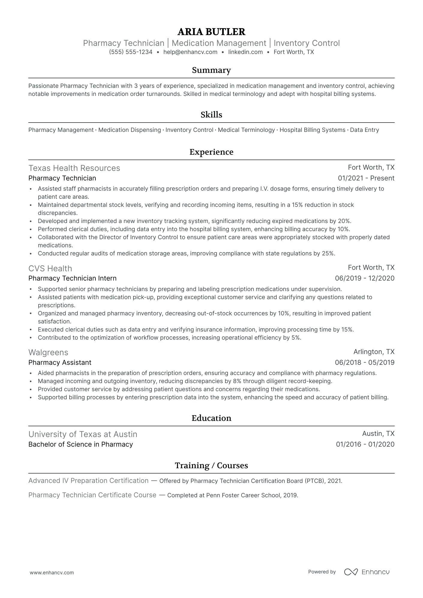 Hospital Pharmacy Tech resume example