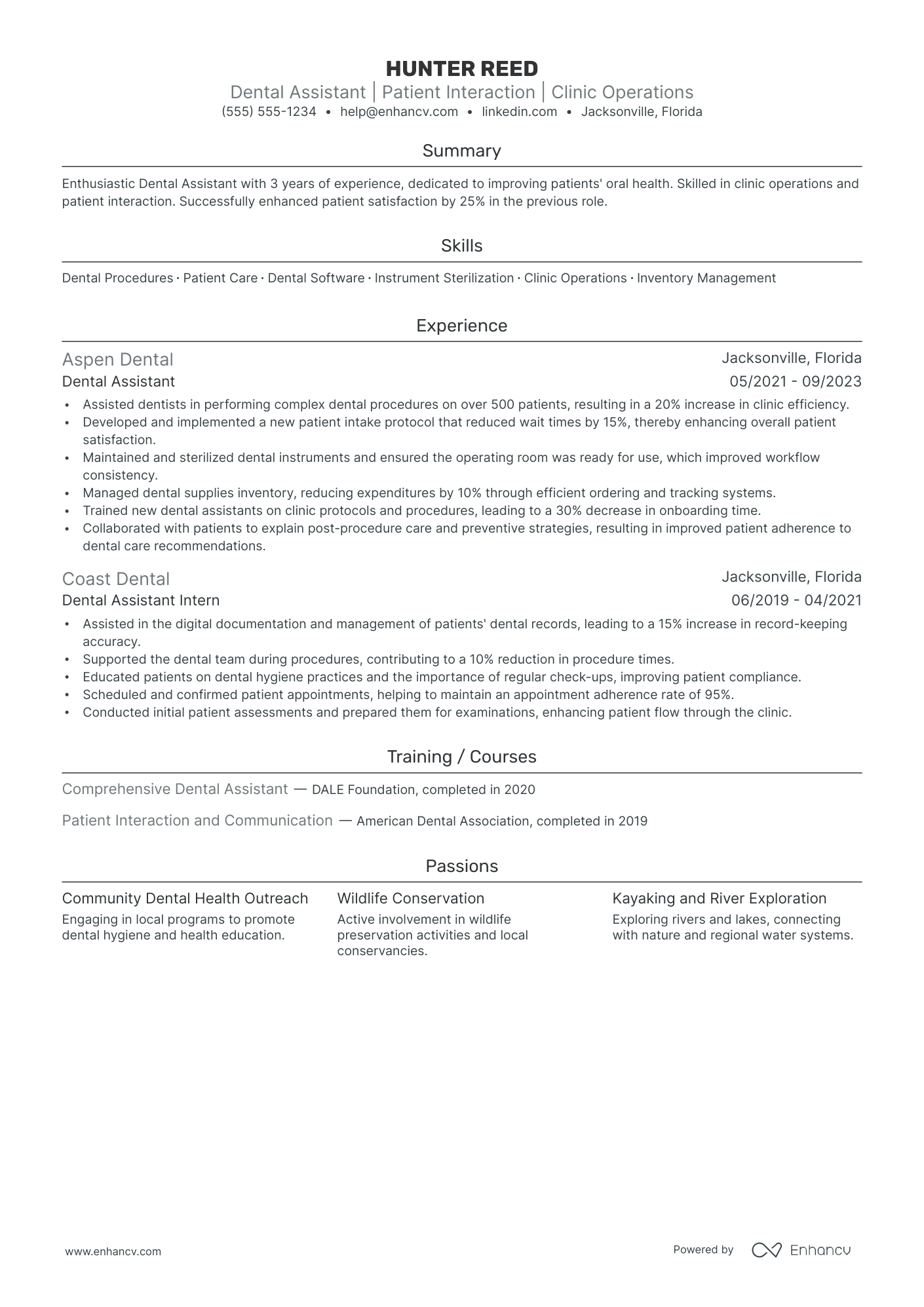 Dental Radiography Assistant resume example