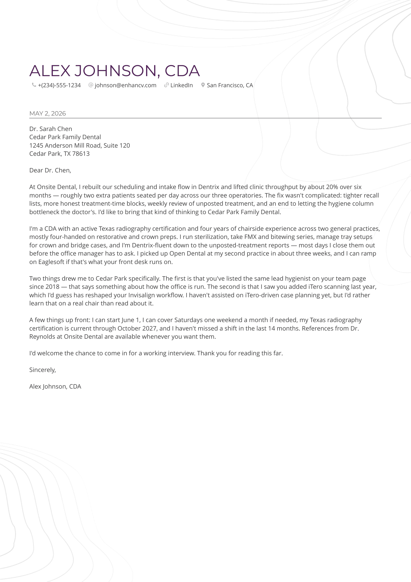 Dental Assistant cover letter