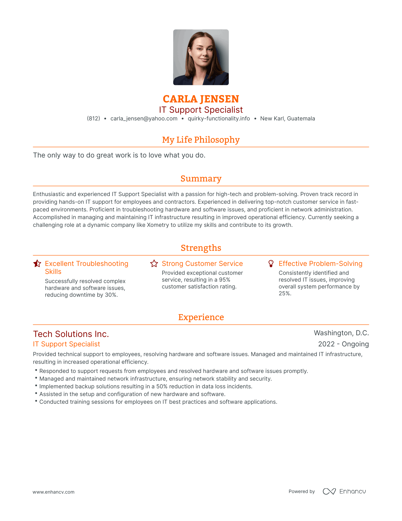 Modern IT Support Specialist Resume Example