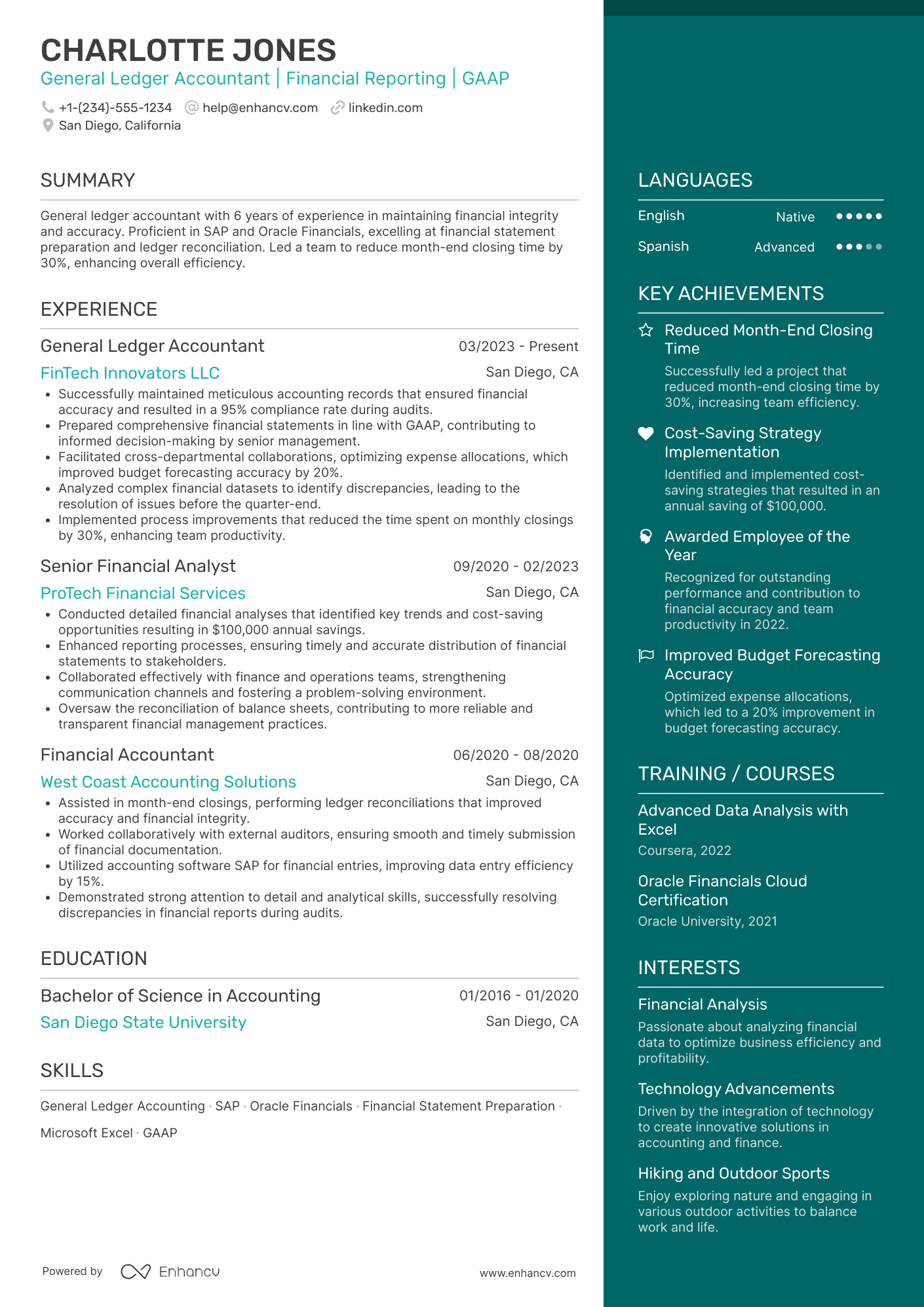 General Ledger Accounting resume example