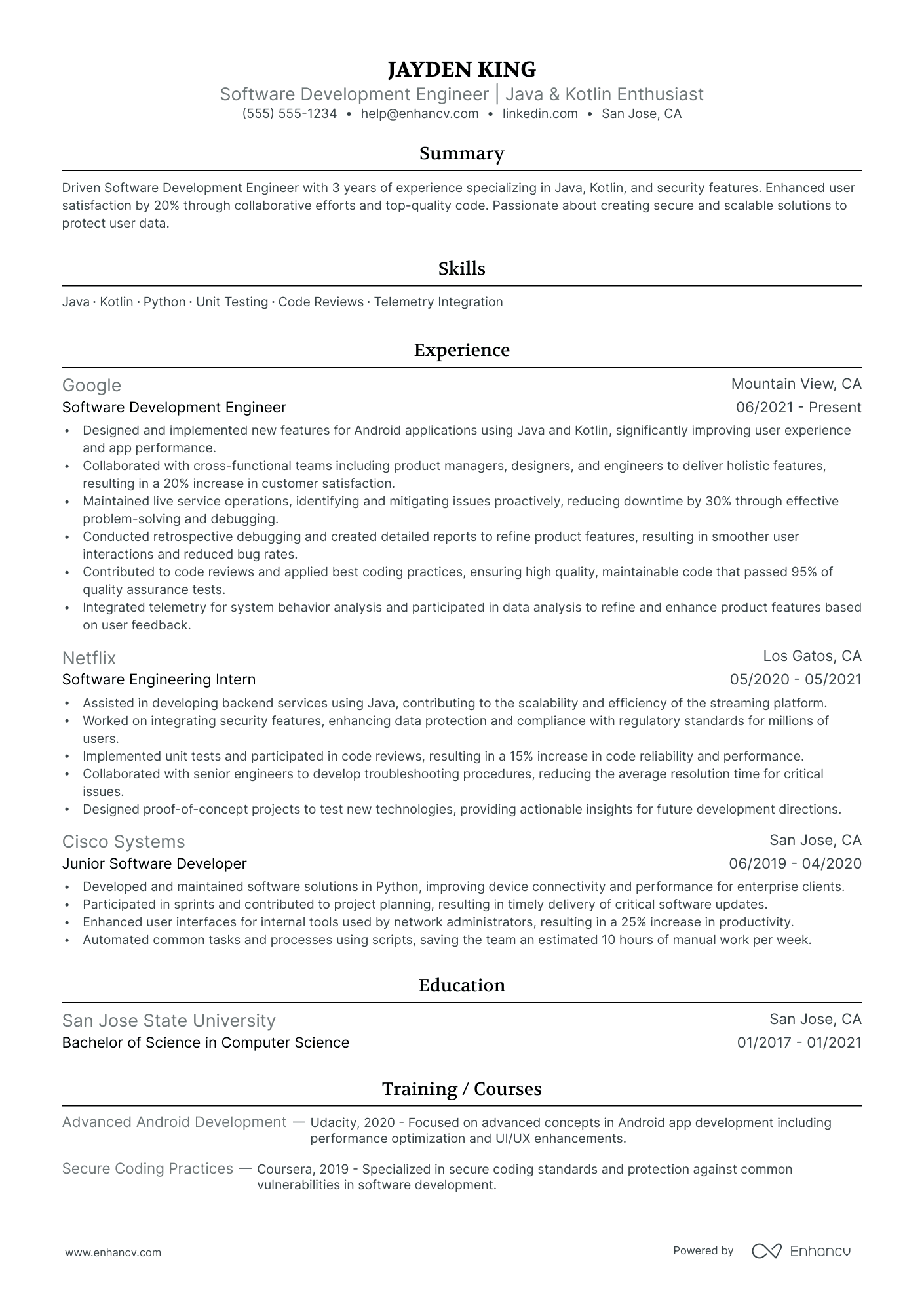 Software Development Engineer resume example