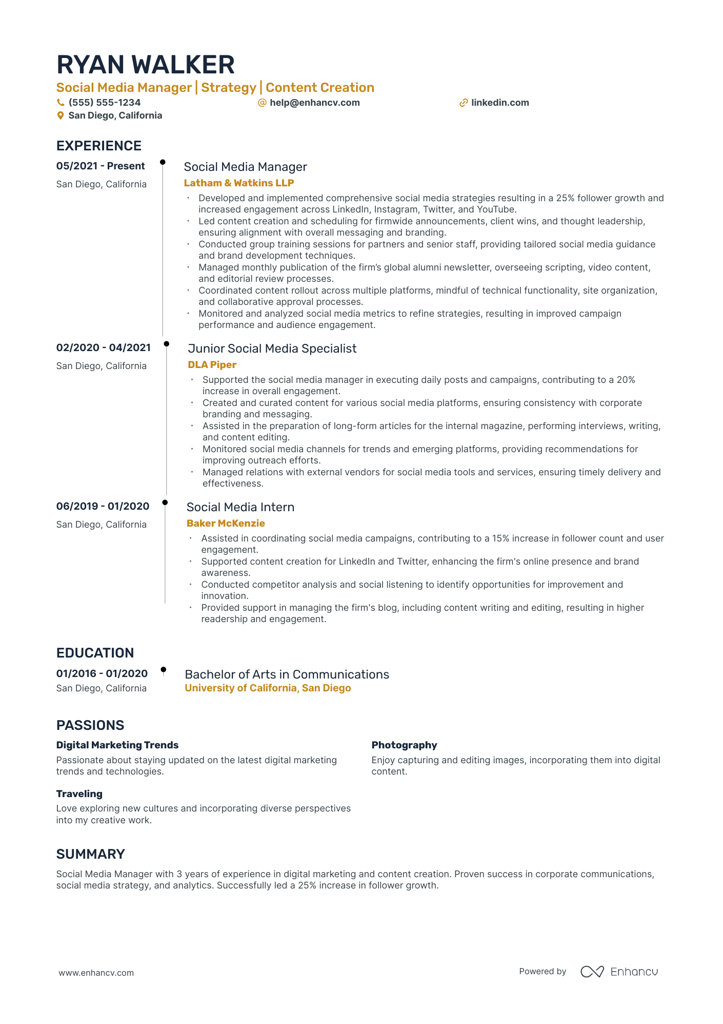 Social Media Content Manager resume example