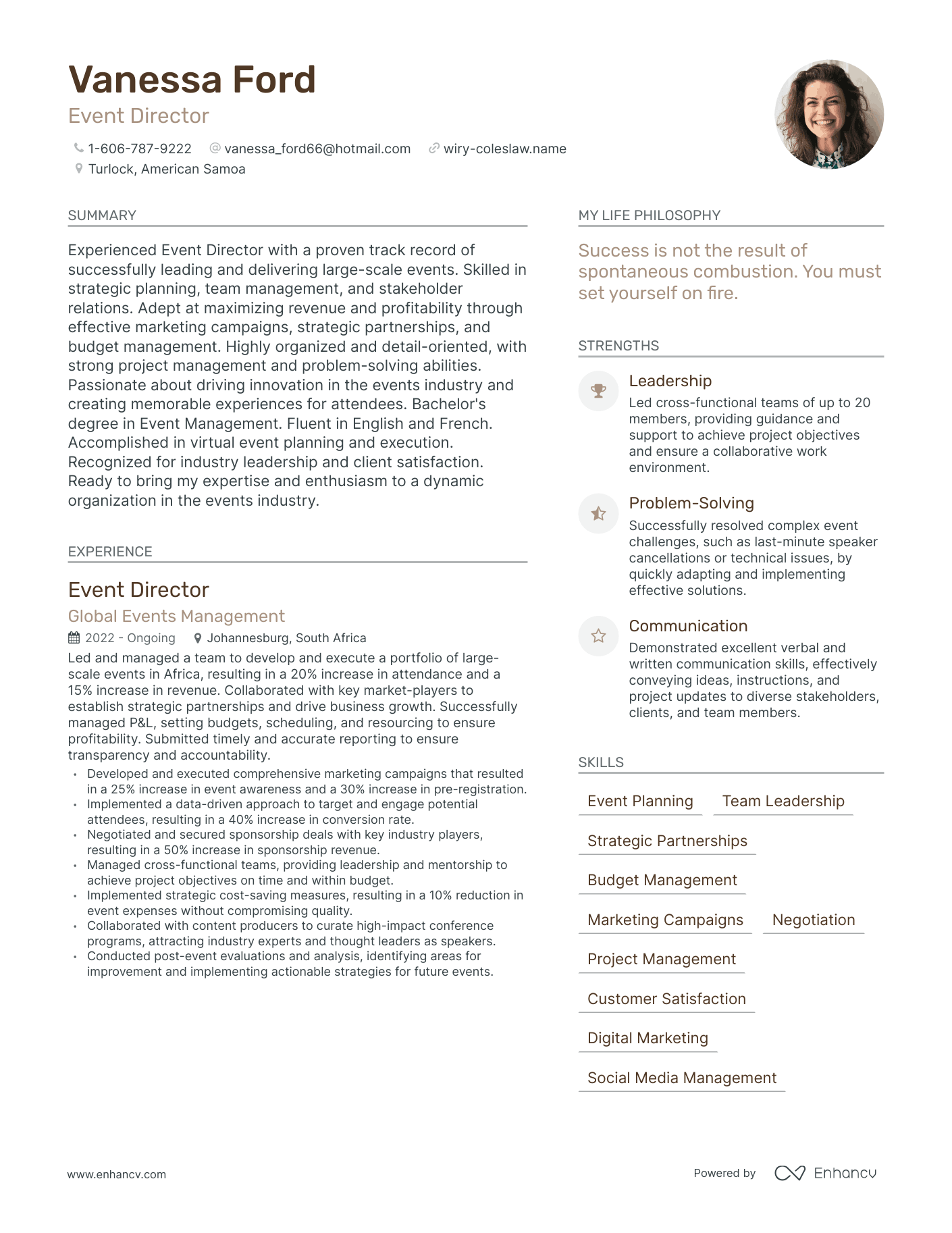 Event Director resume example