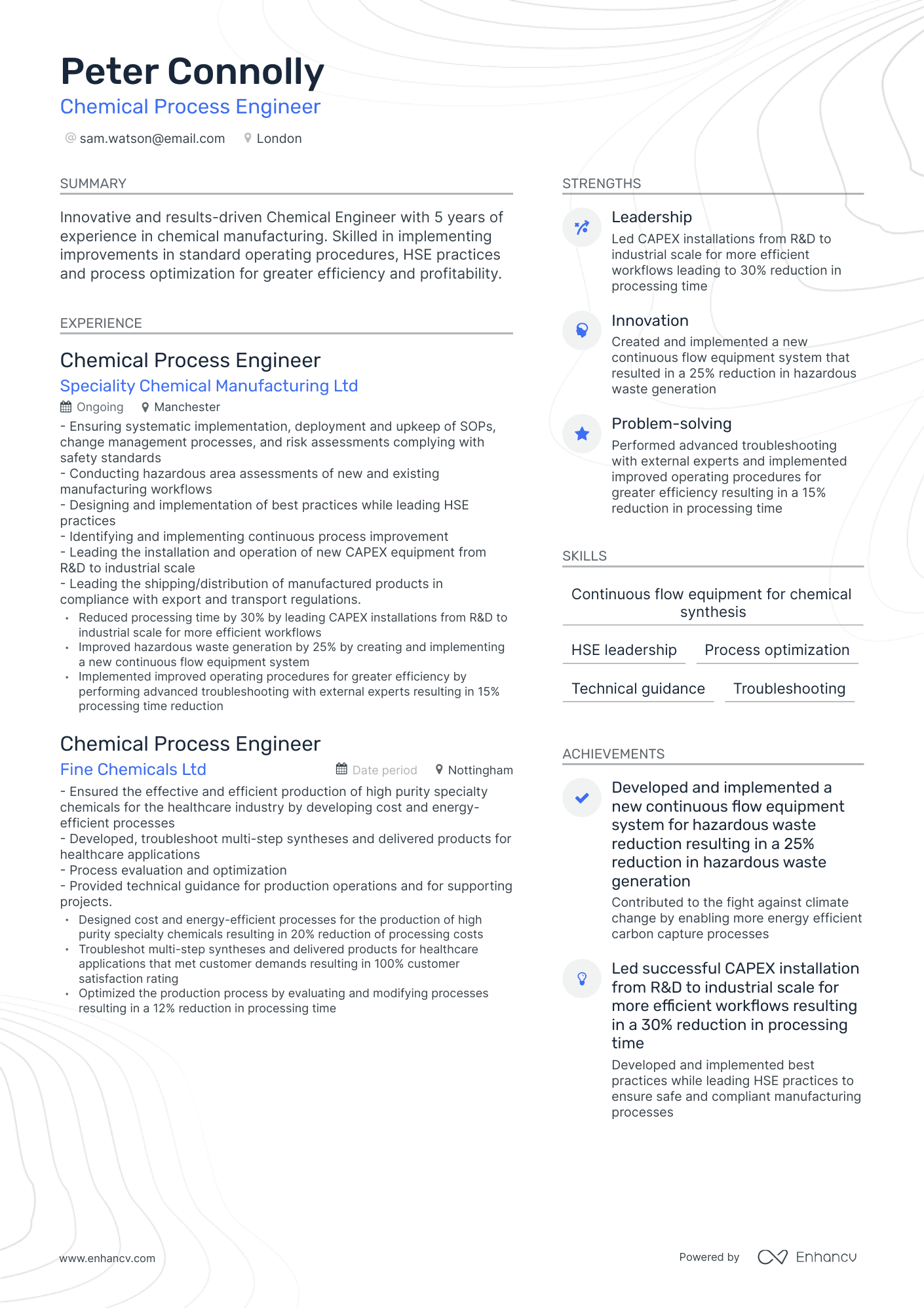 chemical engineering personal statement cv