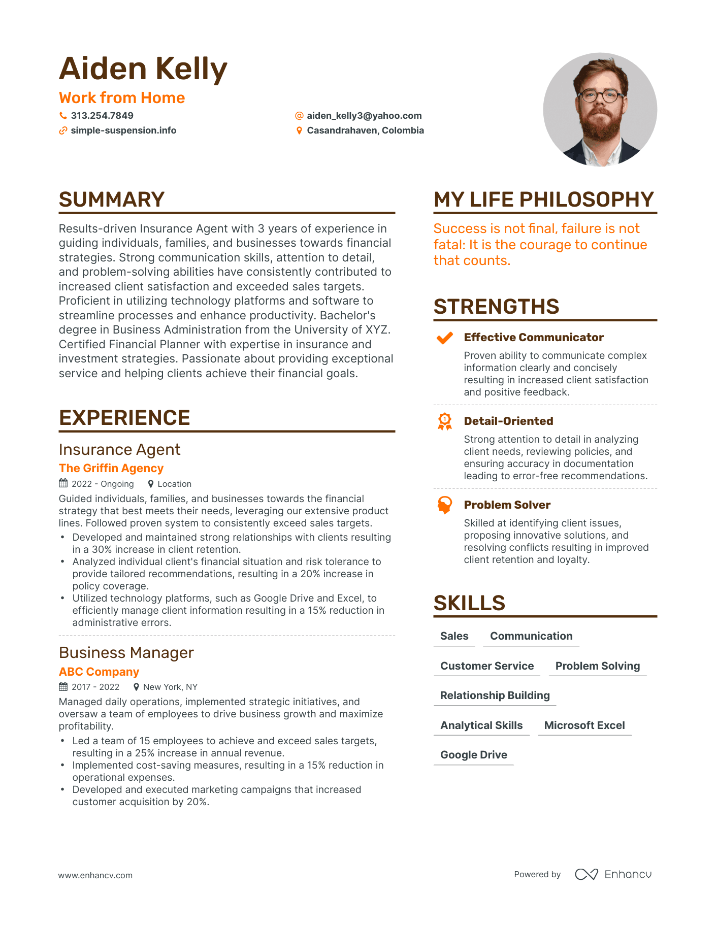 Work from Home resume example