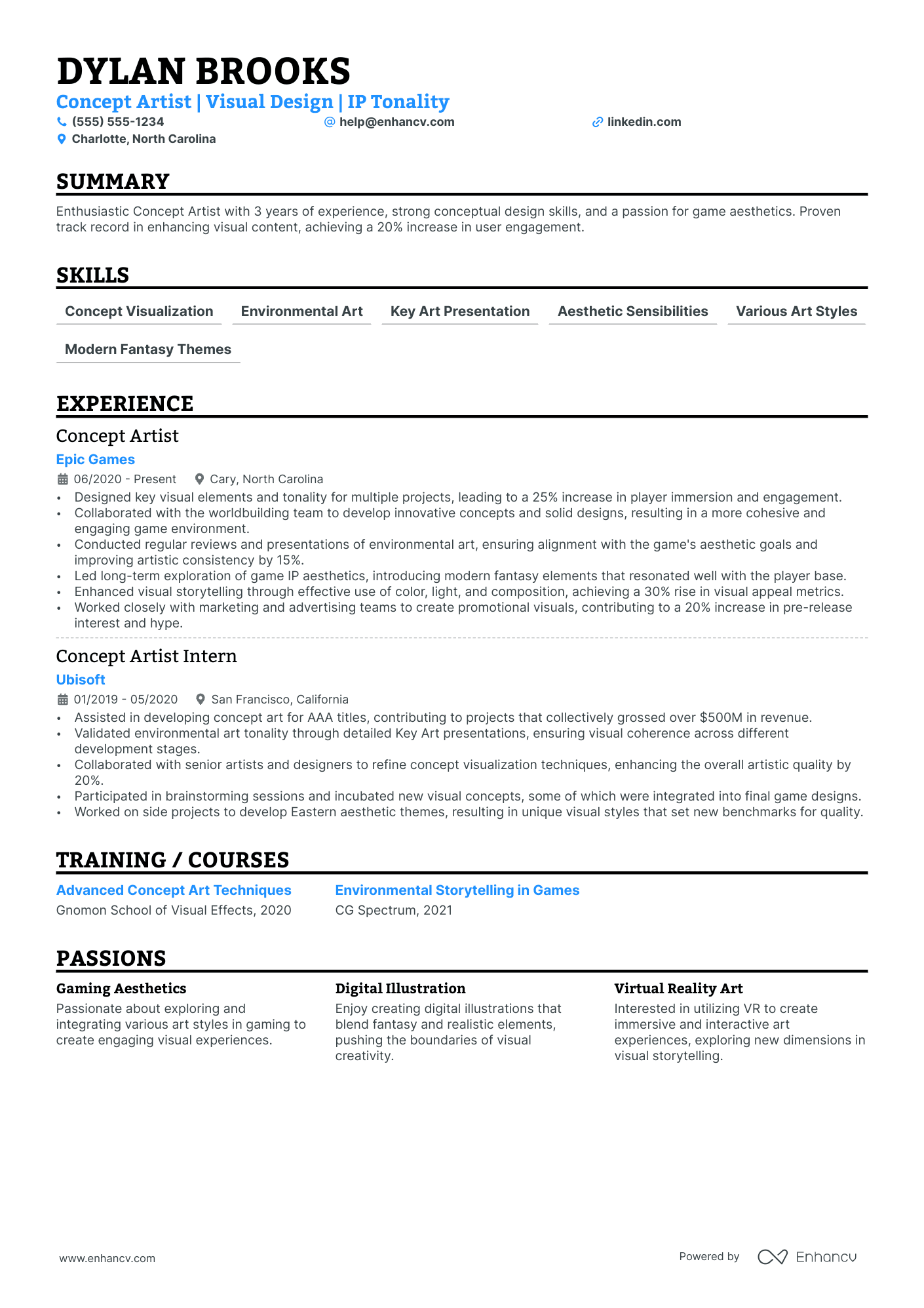 Concept Artist resume example