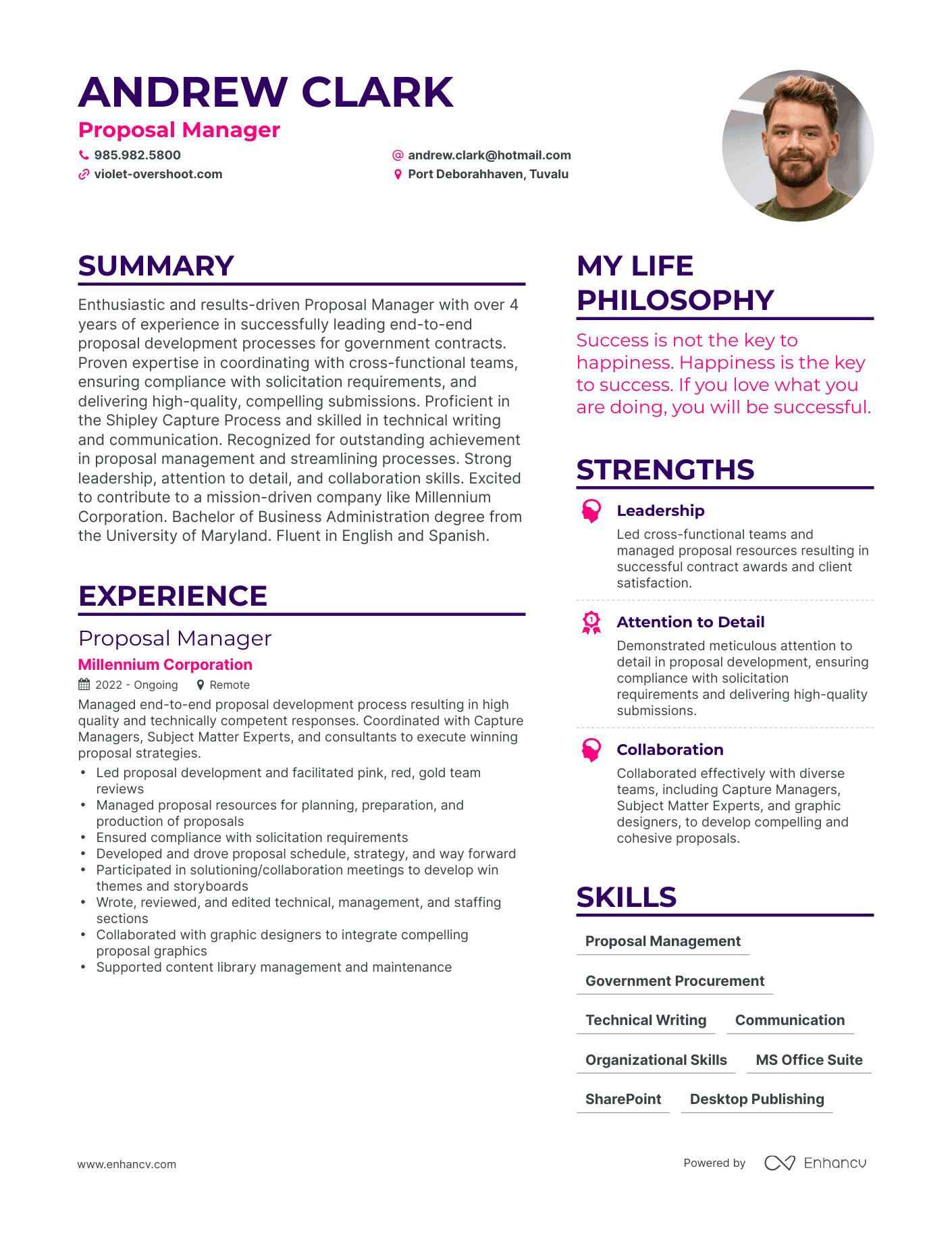 Proposal Manager resume example