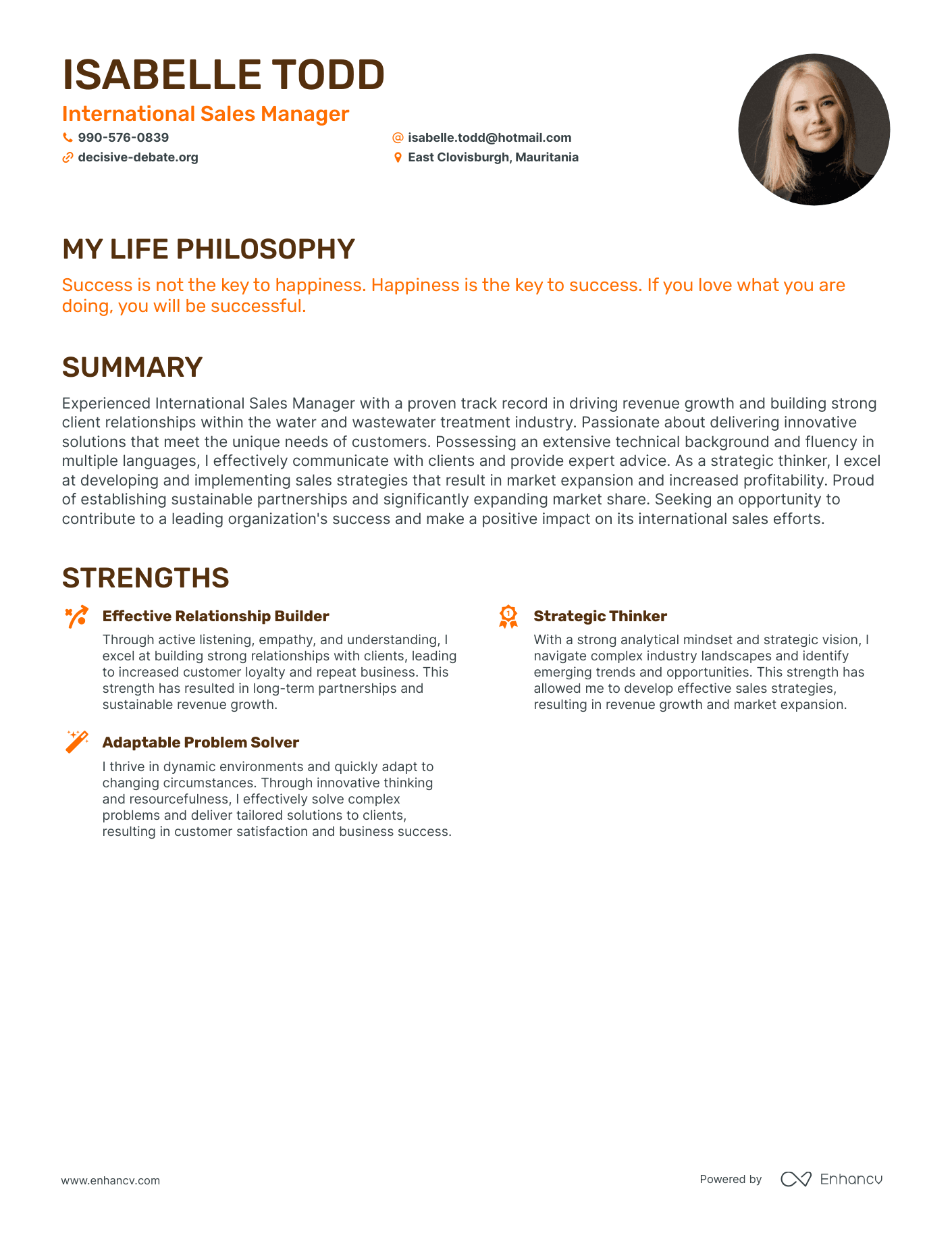 Creative International Sales Manager Resume Example