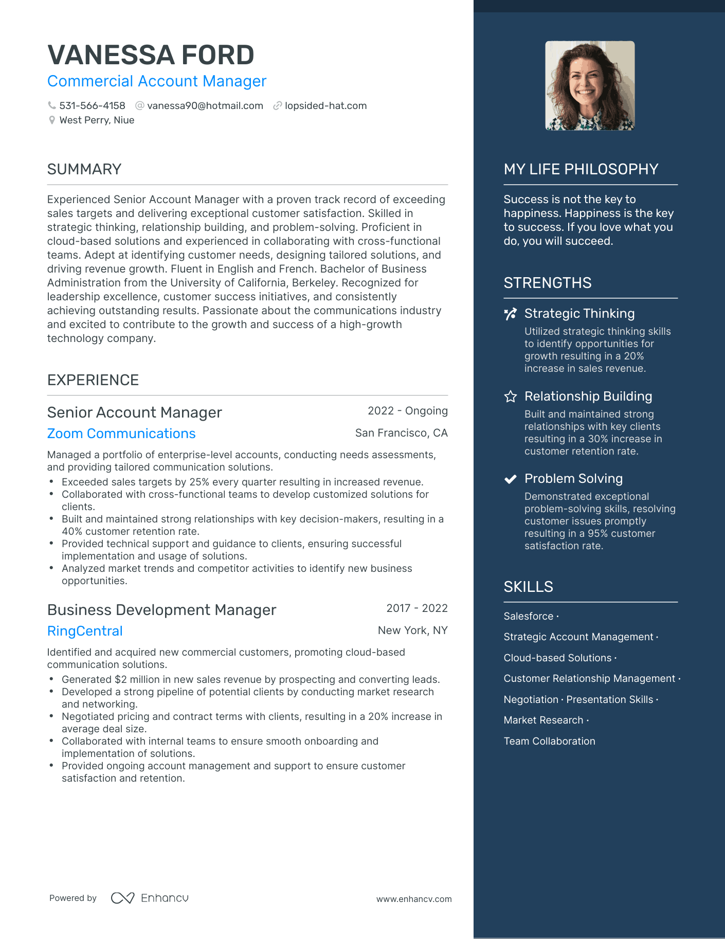 Commercial Account Manager resume example