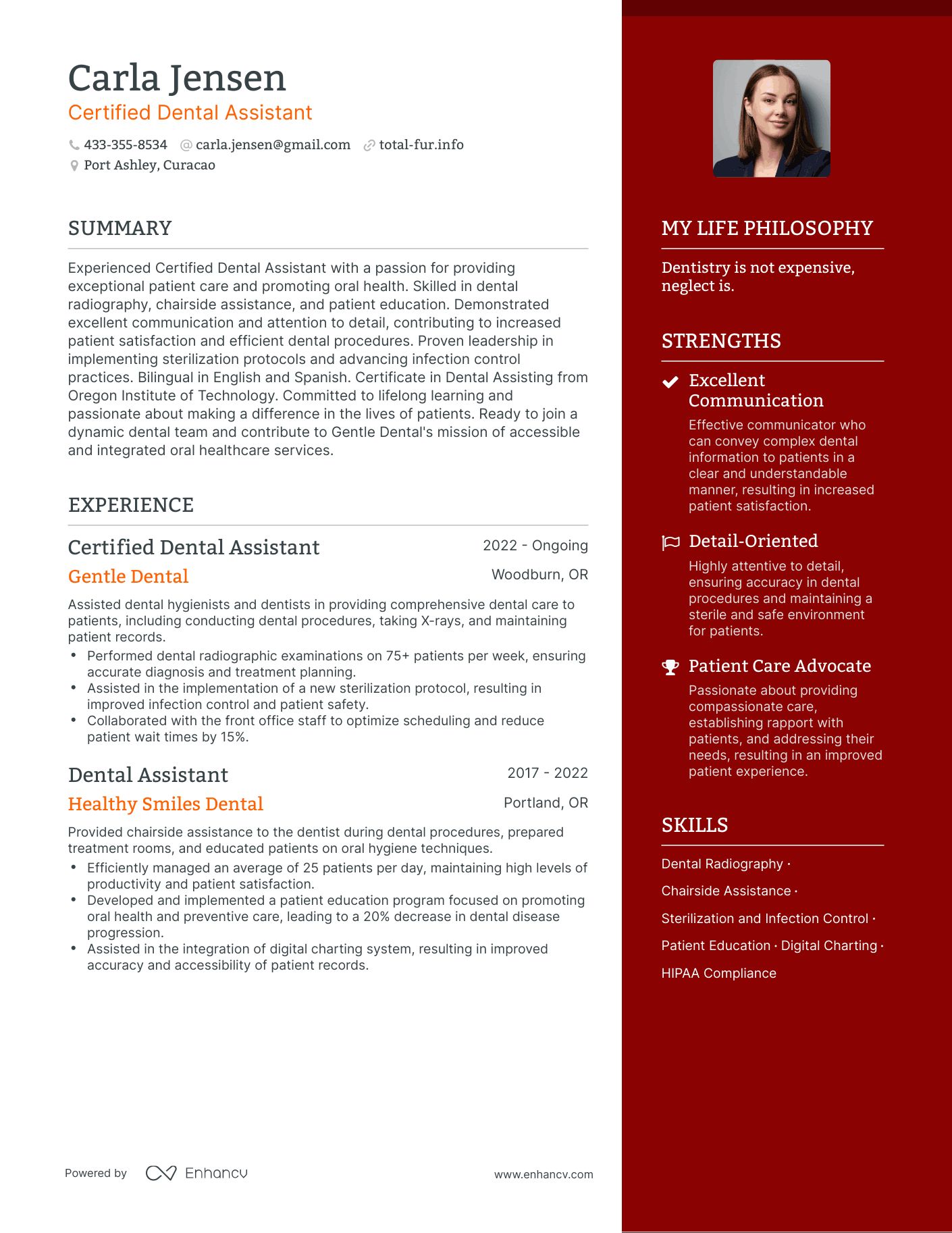 Modern Certified Dental Assistant Resume Example