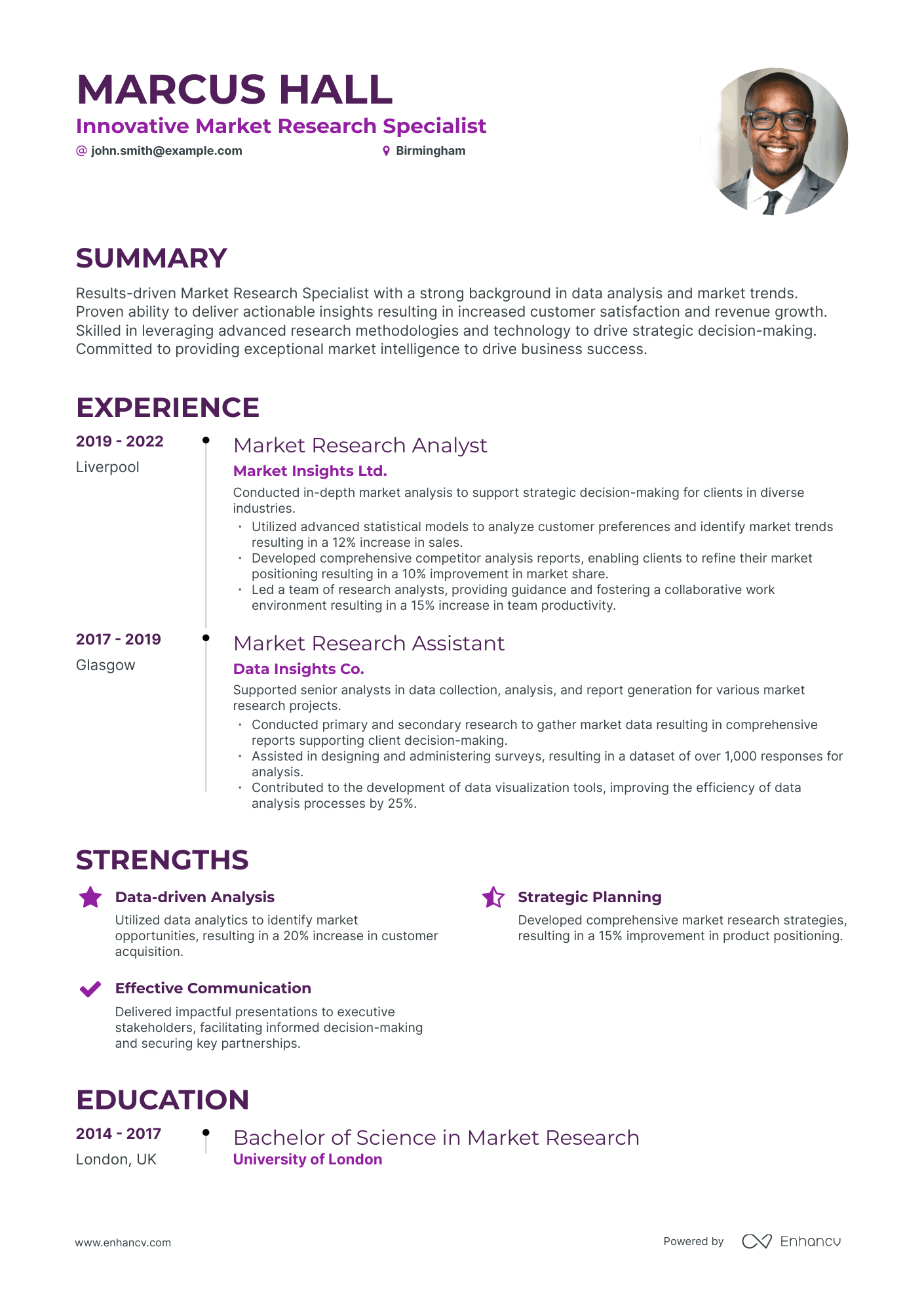 market research cv example uk