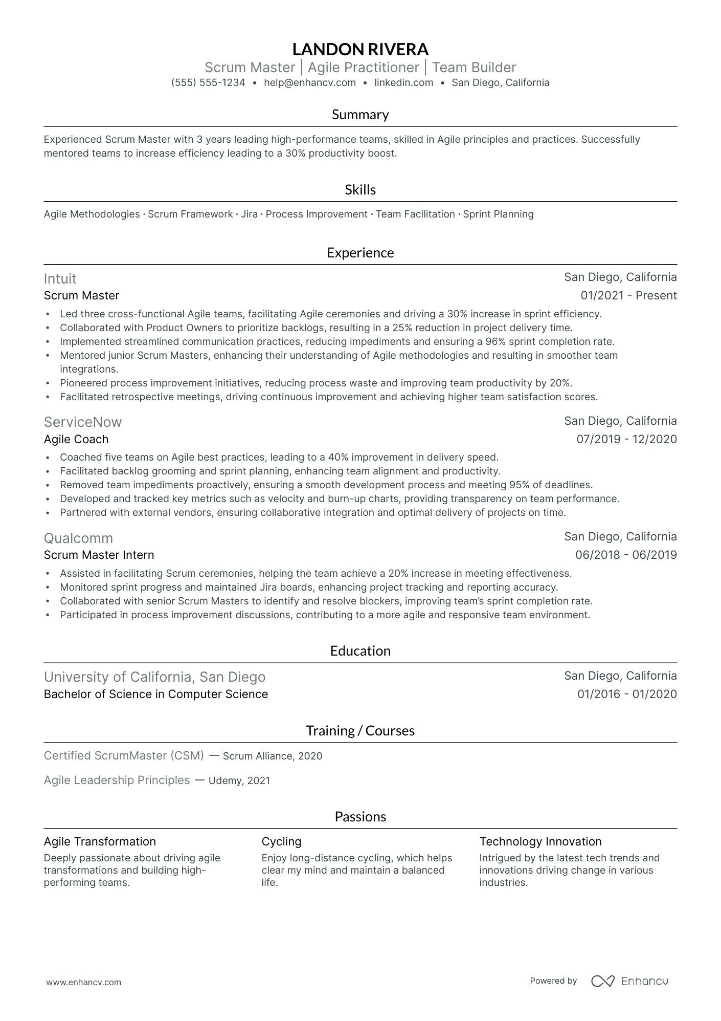 Scrum Master Analyst resume example