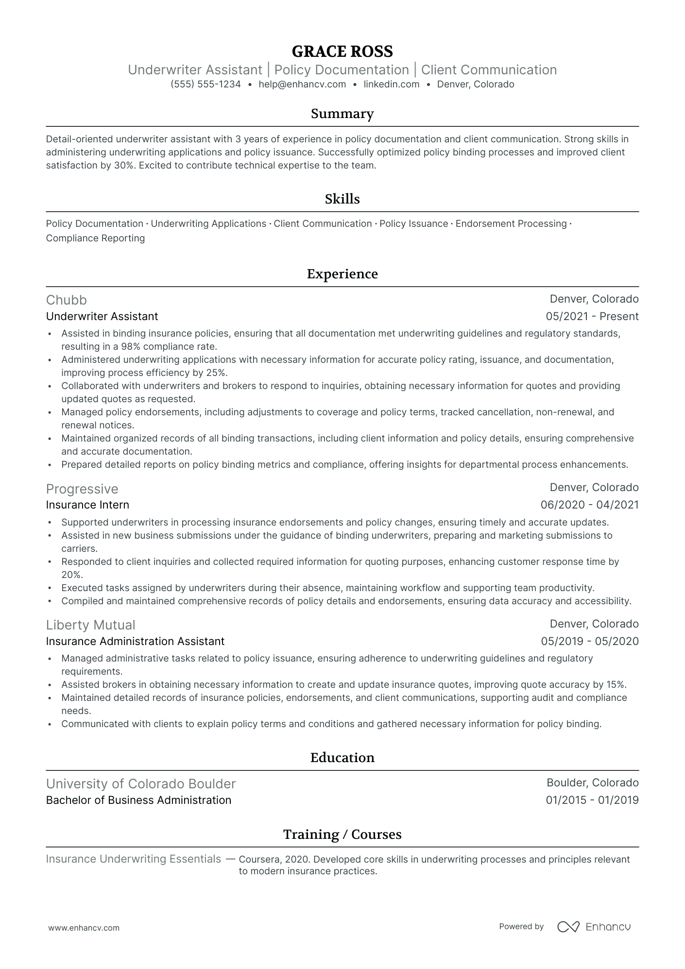 Assistant Underwriter resume example