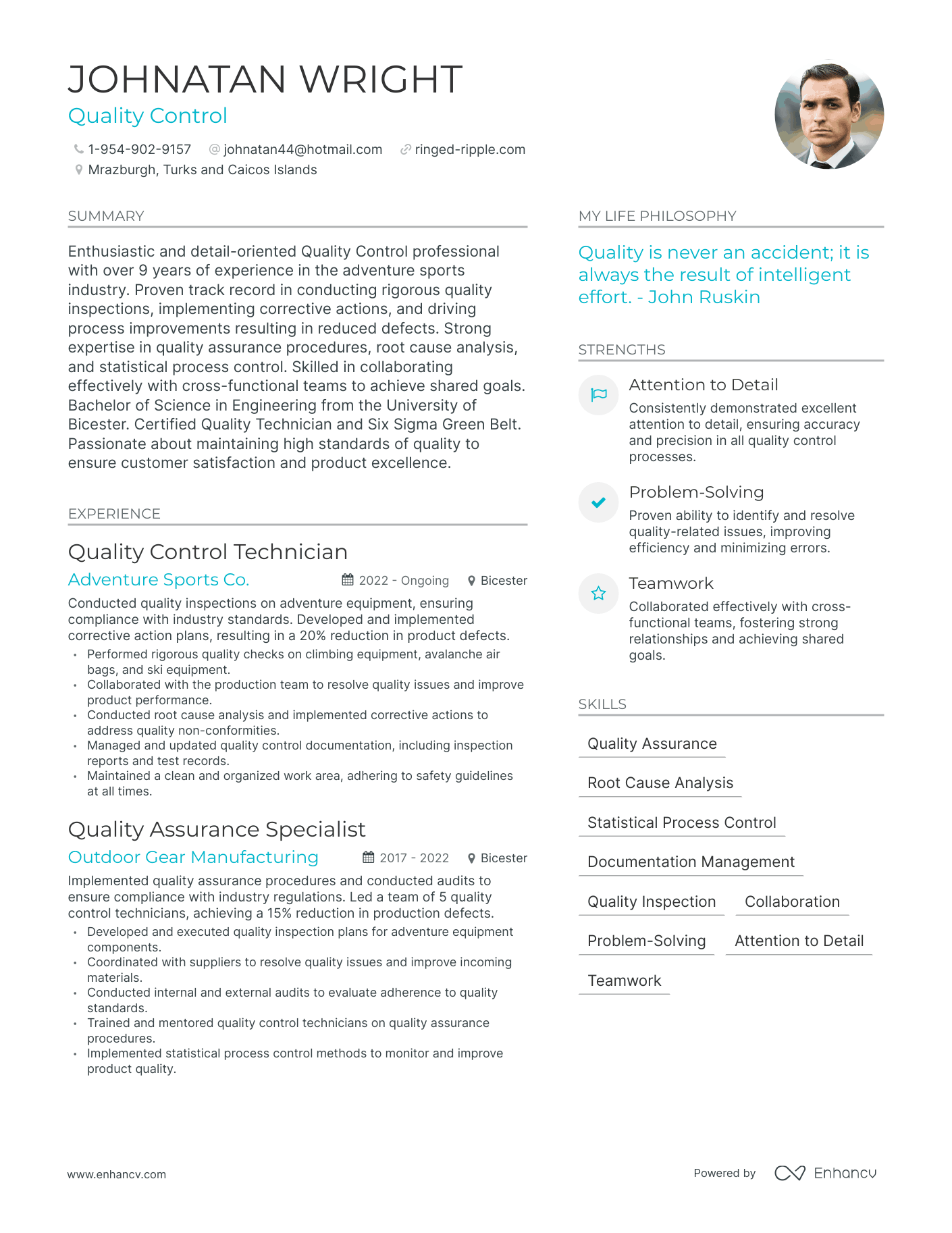 Modern Quality Control Resume Example