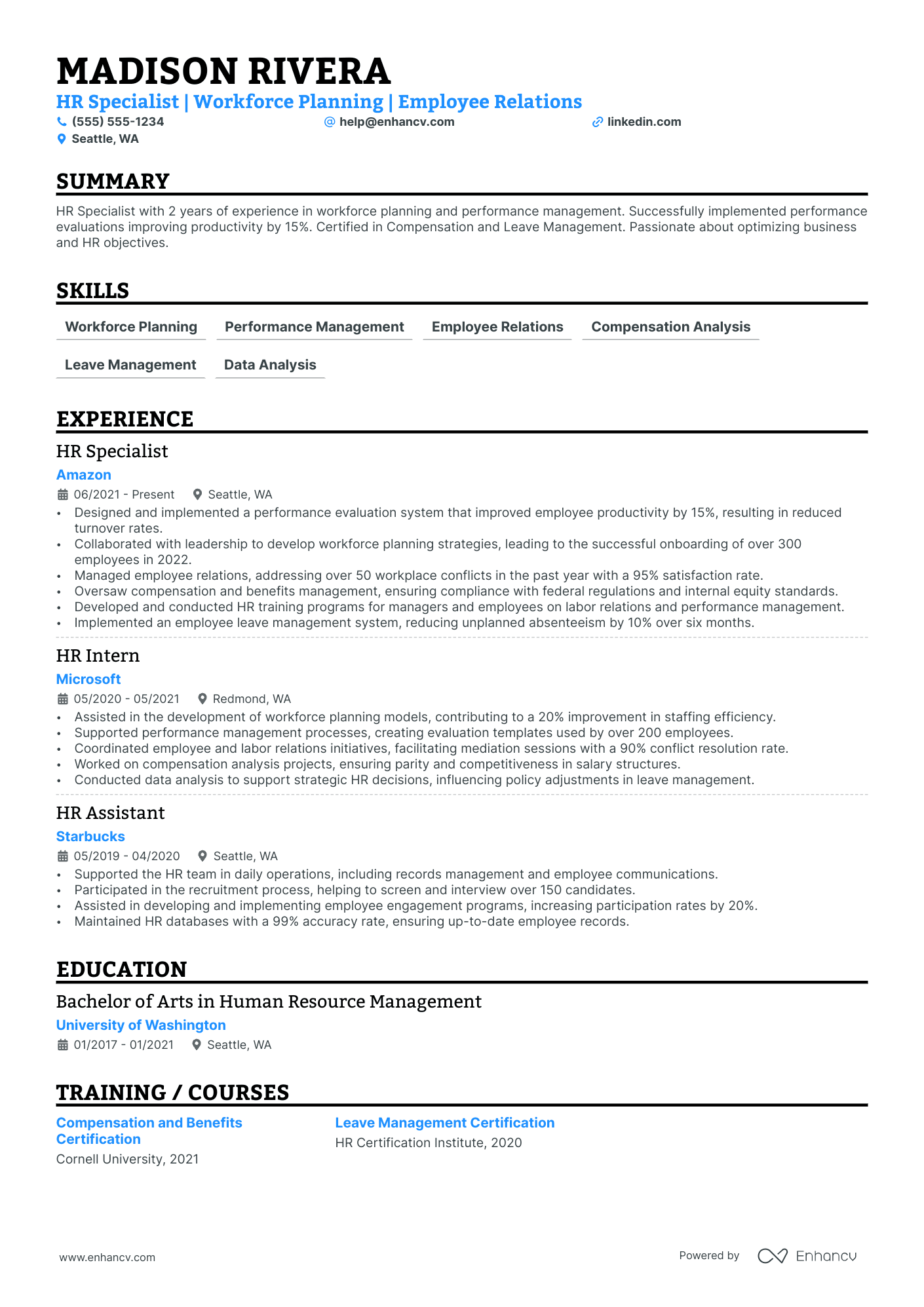 Human Resources Business Partner resume example